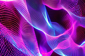 3d dynamic waves of neon dots. Futuristic digital art, sound waves - 767674052
