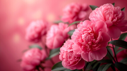 Beautiful pink peony flowers on blurred background. Floral background
