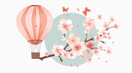 Sakura Flower Hot Air Balloon flat vector isolated on