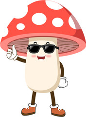 cute mushroom cartoon character with pose and expression
