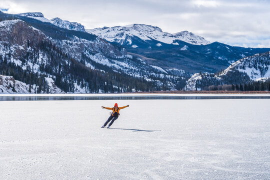 Wild Ice Skater on A Frozen Lake in Colorado