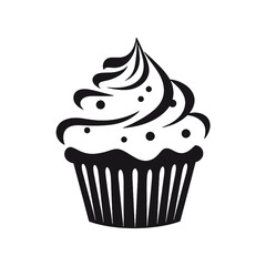 Set of black cupcakes, muffin logo. Can be used as icon, sign or symbol - cupcake silhouette, cake, sweet pastries, muffin. Pastry shop logo. Vector illustrations isolated on white background.