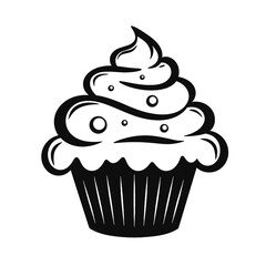 Set of black cupcakes, muffin logo. Can be used as icon, sign or symbol - cupcake silhouette, cake, sweet pastries, muffin. Pastry shop logo. Vector illustrations isolated on white background.