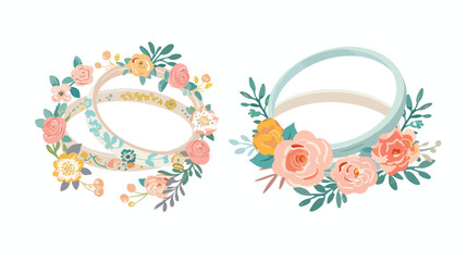 Shabby Chic Floral Wedding Rings flat vector isolated