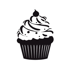 Set of black cupcakes, muffin logo. Can be used as icon, sign or symbol - cupcake silhouette, cake, sweet pastries, muffin. Pastry shop logo. Vector illustrations isolated on white background.