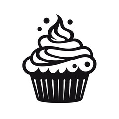 Set of black cupcakes, muffin logo. Can be used as icon, sign or symbol - cupcake silhouette, cake, sweet pastries, muffin. Pastry shop logo. Vector illustrations isolated on white background.