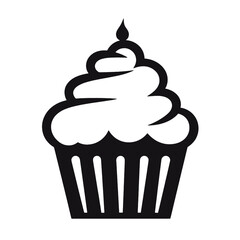 Set of black cupcakes, muffin logo. Can be used as icon, sign or symbol - cupcake silhouette, cake, sweet pastries, muffin. Pastry shop logo. Vector illustrations isolated on white background.