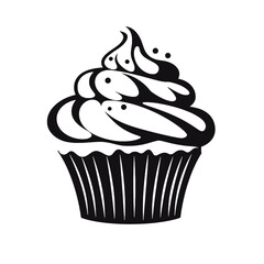 Set of black cupcakes, muffin logo. Can be used as icon, sign or symbol - cupcake silhouette, cake, sweet pastries, muffin. Pastry shop logo. Vector illustrations isolated on white background.