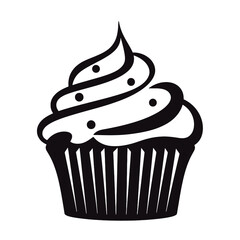 Set of black cupcakes, muffin logo. Can be used as icon, sign or symbol - cupcake silhouette, cake, sweet pastries, muffin. Pastry shop logo. Vector illustrations isolated on white background.