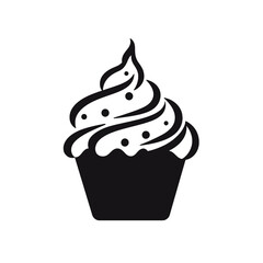 Set of black cupcakes, muffin logo. Can be used as icon, sign or symbol - cupcake silhouette, cake, sweet pastries, muffin. Pastry shop logo. Vector illustrations isolated on white background.
