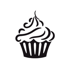 Set of black cupcakes, muffin logo. Can be used as icon, sign or symbol - cupcake silhouette, cake, sweet pastries, muffin. Pastry shop logo. Vector illustrations isolated on white background.