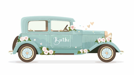 Shabby Chic Just Married Wedding Car B flat vector isolated