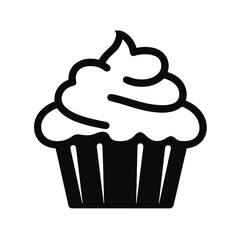 Set of black cupcakes, muffin logo. Can be used as icon, sign or symbol - cupcake silhouette, cake, sweet pastries, muffin. Pastry shop logo. Vector illustrations isolated on white background.