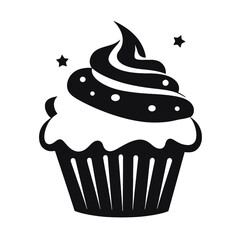 Birthday cupcake silhouette icon. Vector template for tattoo or laser cutting.