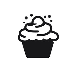 Birthday cupcake silhouette icon. Vector template for tattoo or laser cutting.