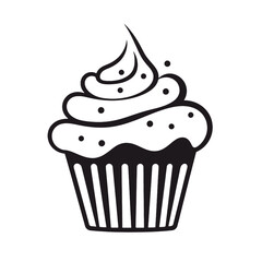 Birthday cupcake silhouette icon. Vector template for tattoo or laser cutting.