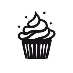 Birthday cupcake silhouette icon. Vector template for tattoo or laser cutting.