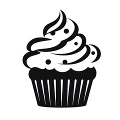 Birthday cupcake silhouette icon. Vector template for tattoo or laser cutting.
