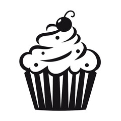 Birthday cupcake silhouette icon. Vector template for tattoo or laser cutting.