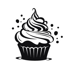 Birthday cupcake silhouette icon. Vector template for tattoo or laser cutting.