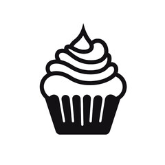 Birthday cupcake silhouette icon. Vector template for tattoo or laser cutting.