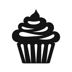 Birthday cupcake silhouette icon. Vector template for tattoo or laser cutting.