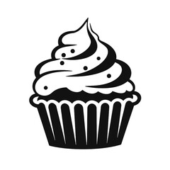 Birthday cupcake silhouette icon. Vector template for tattoo or laser cutting.