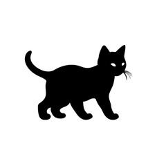 A black silhouette of a cute little kitten walking, simple SVG, white background