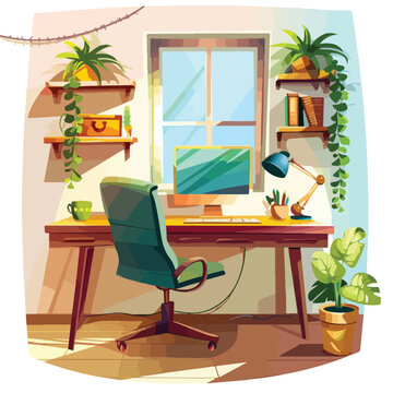 Home office Work from home cartoon vector illustration