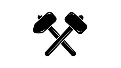 Two crossed hammers, black isolated silhouette
