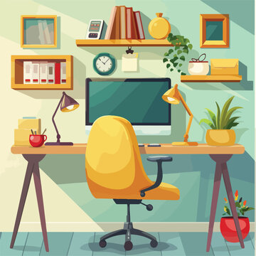 Home office Work from home cartoon vector illustration
