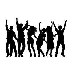 Silhouette happy young group party people together dancing, cheering crowd dance to the music at musical concert &ndash; stock vector