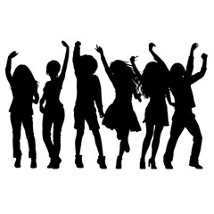 Silhouette happy young group party people together dancing, cheering crowd dance to the music at musical concert – stock vector