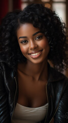 Une belle femme noire, heureuse et souriante, modèle de beauté.