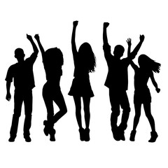 Silhouette happy young group party people together dancing, cheering crowd dance to the music at musical concert – stock vector