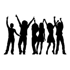 Silhouette happy young group party people together dancing, cheering crowd dance to the music at musical concert – stock vector