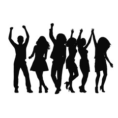 Silhouette happy young group party people together dancing, cheering crowd dance to the music at musical concert – stock vector