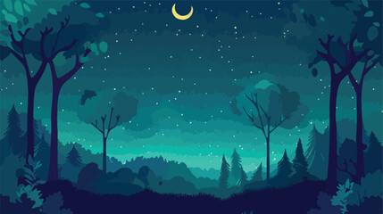 Nature forest landscape at night scene illustration  - obrazy, fototapety, plakaty