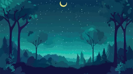 Foto auf Glas Nature forest landscape at night scene illustration  © Jasmin