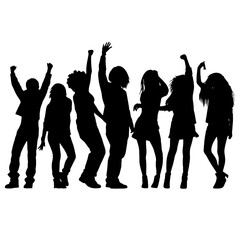 Silhouette happy young group party people together dancing, cheering crowd dance to the music at musical concert – stock vector