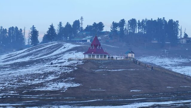 rani temple in gulmarg  zoom in 4k shot at jammu and kashmir, india.