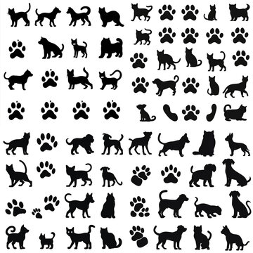 Dog and Cat Footprint Silhouette Set
