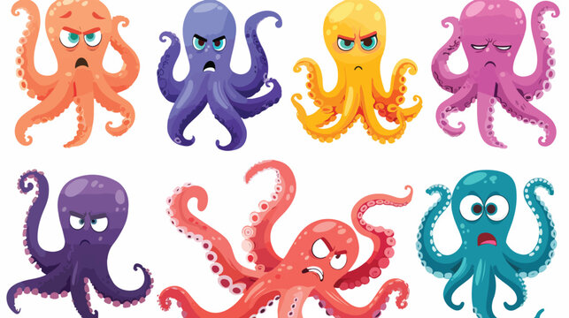 Octopus character with different emotions and colors