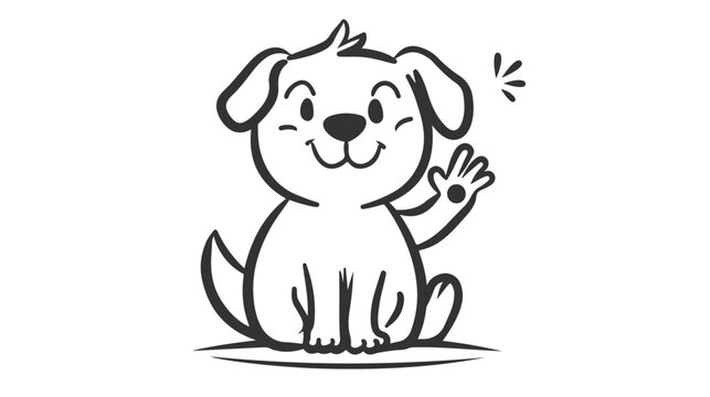 Outline adorable and cute dog animal with hand up Fla