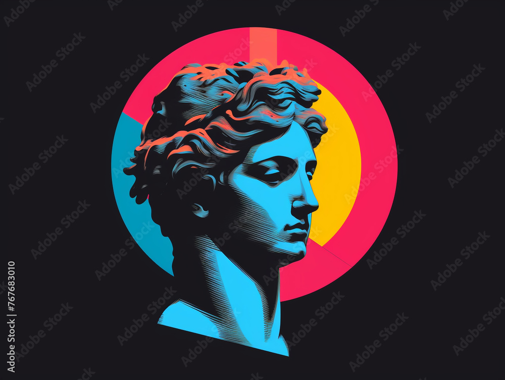 Wall mural Gypsum Statue Head Pop Art Vaporwave Style