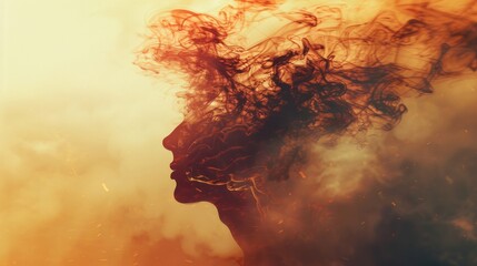 Abstract Silhouette with Fiery Smoke Effect