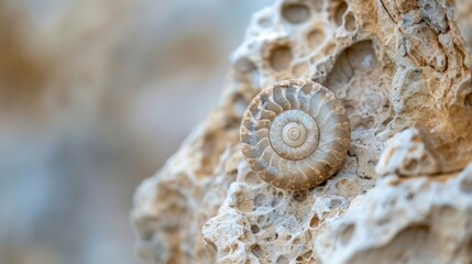 Obraz na płótnie Canvas Fossilized Ammonite on Limestone Texture