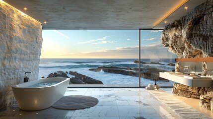 Luxury Bathroom with Ocean View