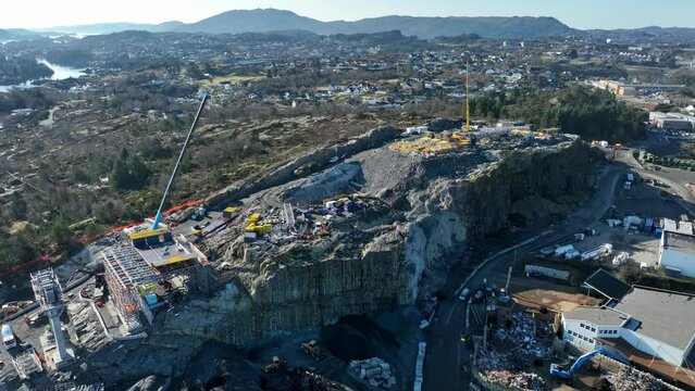 Sotra Link construction work for new bridge Bergen to island Sotra, Norway Aerial