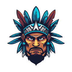 Apache Warrior Mascot for Esports Team Logo Flat Color Vector on White Background